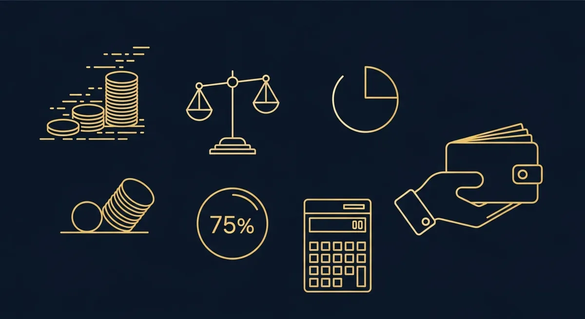 Illustration rémunération gérant EURL : pièces de monnaie, balance entre salaire et dividendes, calculatrice